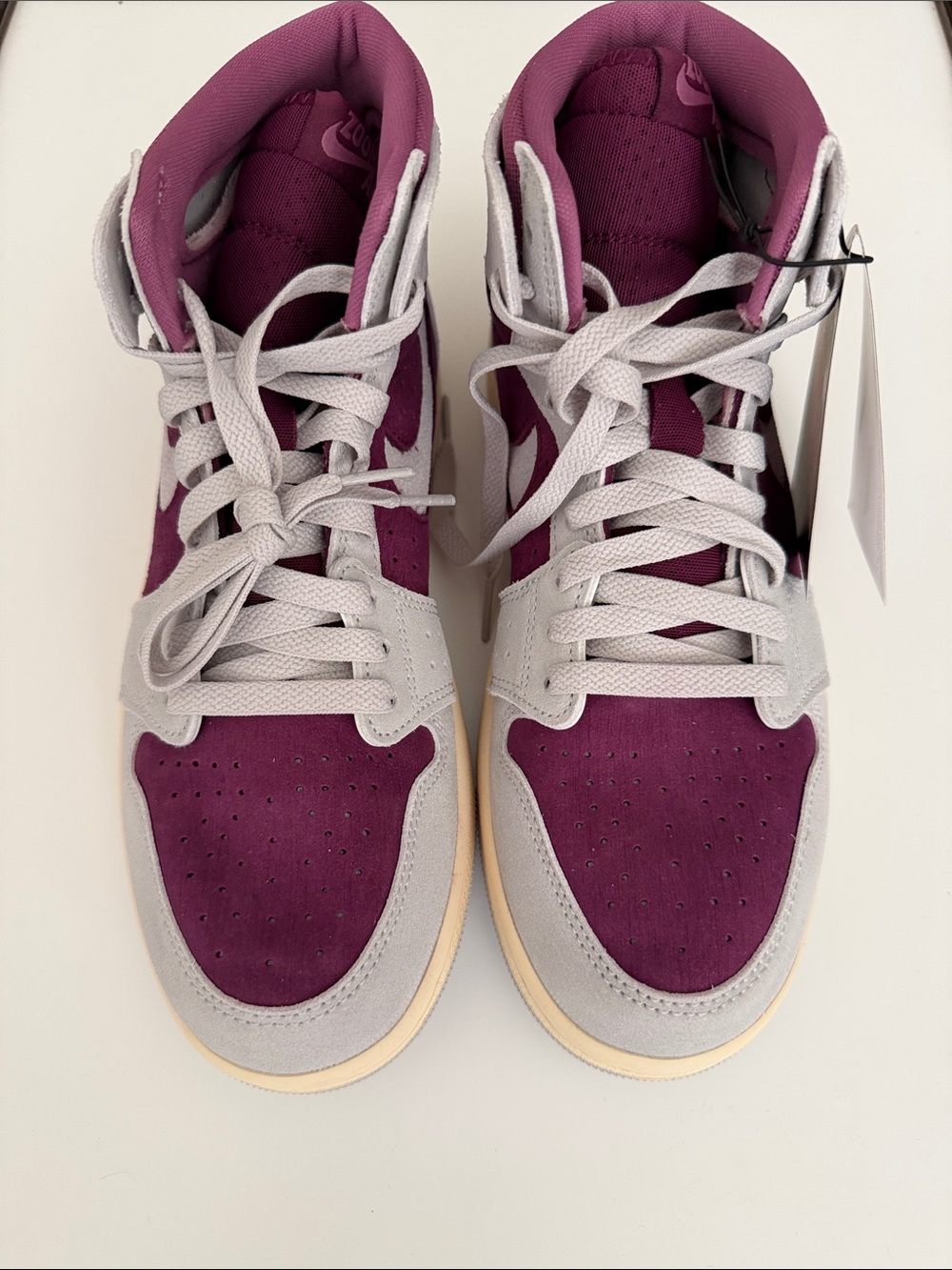 Jordan Women's High-Top Sneakers in Plum and Light Gray